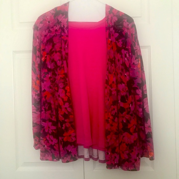 Isaac Mizrahi Live Casual Twin Set Floral Sweater & Short Sleeve Tee sized L - Picture 1 of 7